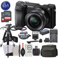 Sony Alpha a6100 Mirrorless Digital Camera w/ 16-50mm Lens (Black) and Striker Deluxe Bundle w/Large Tripod