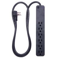 GE Power Strip Surge Protector, 6 Outlets, Flat Plug, Long Power Cord, 4ft, Wall Mount, Black, 37051