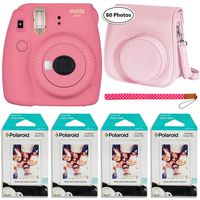 Fujifilm Instax Mini 9 Instant Camera (Flamingo Pink), Groovy Case and 4X Twin Pack Instant Film (80 Sheets) Bundle