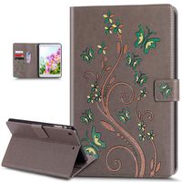 iPad mini Case,ikasus Colorful Embossing Butterfly Flower Premium PU Leather Flip Wallet Pouch Stand Credit Card ID Holders Protective Case Cover for iPad mini/iPad mini 2/ iPad mini 3 (2014),Gray