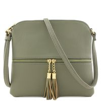 Lightweight Medium Crossbody Bag with Tassel (Dark Stone)