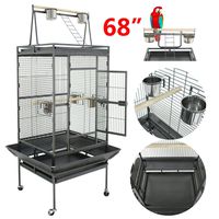 SUPER DEAL PRO 61''/ 68'' 2in1 Large Bird Cage with Rolling Stand Parrot Chinchilla Finch Cage Macaw Conure Cockatiel Cockatoo Pet House Wrought Iron Birdcage, Black (68'')