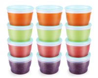 QOOC Baby Food Storage Freezer Containers, BPA-Free Airtight Plastic Set of 12-4 Ounce, Mint Blue