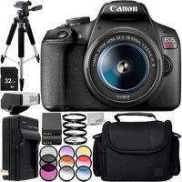 Canon EOS Rebel T7 with 18-55mm Lens and 11pc Accessory Bundle - Includes 32GB SD Memory Card + 2X Replacement Battery + 57" Tripod + Medium Carrying Case + More