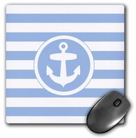 3dRose LLC 8 X 8 X 0.25 Inches Mouse Pad Nautical Anchor Circle Design on Lilac Blue and White Striped Stripes (Mp_179686_1)