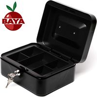 BAYA Lock Box for Cash Money and Coins with Key Lock - Medium | 7.9 x 6.3 x 3.5 Inches | Black | Secure Steel Lockbox for Safe Keeping | Small Petty Storage Case | Includes 2 Keys