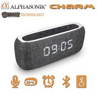 Alphasonik Charm Wireless Bluetooth Portable Speaker with Digital LED Alarm Clock, Auto and Manual Dimmer, FM Radio, HD Sound and Bass, Micro USB, Auxilliary 3.5mm, SD Card, for iPhone and Samsung