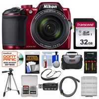 Nikon Coolpix B500 Wi-Fi Digital Camera (Red) with 32GB Card + Case + Batteries & Charger + Tripod + Sling Strap + Kit