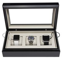 OYOBox Smart Watch Box, Luxury 3 Slot Lacquered Wood Organizer to Store and Charge, Black