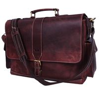 Addey Supply Company 16" Leather Messenger Bag for Laptop Briefcase Bag 16.5X6X12 inch Walnut