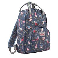 Cath Kidston Matt Oilcloth Multi Pocket Backpack Rucksack Small Garden Birds Mid Blue 16AW