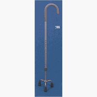 Quad cane - Crook handle rigid base. This tri-pod cane has a crook shape handle. This walking aid has a 6" diameter rigid aluminum base. This walking cane is adjustable from 31 to 39 inches. This Custom walking aid has a weight capacity of 250 pounds