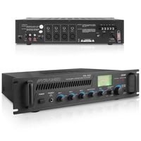 300W Max Pro Audio Amplifier - 70V Multi-Channel Stage & Studio PA Speaker, Public Address Amplifier Receiver with XLR Microphone Inputs, Mic Talkover, Universal Rack Mount Design - Pyramid PA305.5