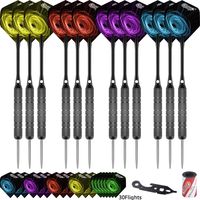 CyeeLife Steel tip Darts 20/22g+30Flights+12Aluminum shafts with Rubber Rings+12 Barrels for 4 Beginners Home Darts (20g-Black Vortex Flights)