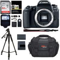 Canon EOS 77D Camera Body, Sandisk 64GB Memory Card, Polaroid Tripod, Ritz Gear SLR Camera Bag, Polaroid Flash and Accessory Bundle