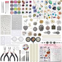 Funshowcase Cabochon Gem Pendant Earrings Epoxy Silicone Molds Jewelry Making Supply Kit Pack of 411 Lot, Polyclay Crafting