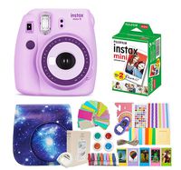Fujifilm Instax Mini 9 Camera + Instant Camera Purple Set+Fuji Instax Mini Film + Instax Mini 9 Case + Instax Accessories Kit Bundle, Instant Camera Gift Sets - Light Purple
