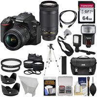 Nikon D3500 Digital SLR Camera & 18-55mm VR & 70-300mm DX AF-P Lenses with 64GB Card + Case + Flash + Tripod + LED Light + 2 Lens Kit