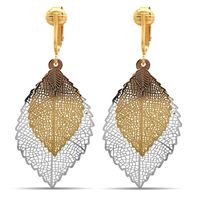 Aloha Earrings Lovely Victorian Filigree Clip On Earrings for Women Clip-ons, Lightweight Teardrop Leaf Dangle (Double Leaves - Silver Tone/Gold Tone)