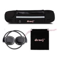 Denej Running Bag Fanny Pack with Mini On Ear Bluetooth Headphones Gift Set -Swipe Pad Over Ear Sports Wireless Headset and Waist Pack - Bluetooth Headphone Set with Pouch to Hold Mobile Phone.Pink