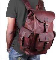 Handmade World 15" Brown Vintage Leather Backpack Laptop Messenger Bag For College School Office Rucksack Sling for Men Women