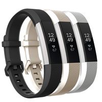 Keasy Replacement Bands Compatible with Fitbit Alta and Fitbit Alta HR, Soft Silicone Wristbands with Secure Metal Buckle for Men Women (Black/Champagne/Silver, Small(5.5"-6.7"))