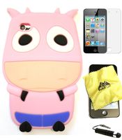 BABY PINK 3D Cow Silicone Case for IPod Touch 4 + BC Cleaning Cloth + Screen Protector + METALLIC Touch Screen STYLUS PEN