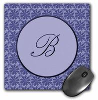 3dRose LLC 8 X 8 X 0.25 Inches Mouse Pad, Elegant Letter B in Round Frame Surrounded by Floral Pattern in Lavender Blue Monotones (mp_36009_1)