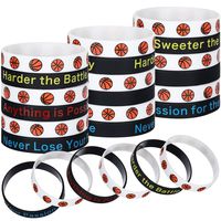 48 Pieces Ball Motivational Bracelets Silicone Rubber Wristbands Stretch Rubber Bracelets for Sport Theme Party (Basketball Style)