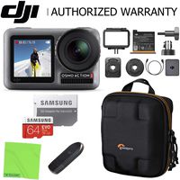 DJI OSMO Action 4K HDR Waterproof Action Camera with 2 Displays with Lowepro Dashpoint Hardshell Case, Samsung 64GB microSD Card Deluxe Kit