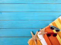 DZJYQ 6.5x5ft(2x1.5m) Blue Wood Wall Floor Orange Towel Red Sunglass Children Newborn Backdrop Photography Background 27