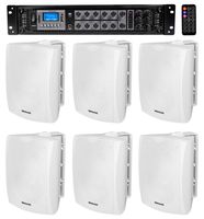 (6) 6.5" White Commercial 70v Wall Speakers+Amp for Restaurant/Office/Cafe/Bar