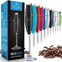 Zulay Milk Frother Handheld Foam Maker for Lattes with Stand - Whisk Drink Mixer for Bulletproof Coffee, Mini Blender and Foamer for Cappuccino, Frappe, Matcha, Hot Chocolate by Milk Boss - Black