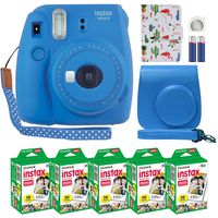Fujifilm Instax Mini 9 Instant Camera Cobalt Blue with Custom Case + Fuji Instax Film Value Pack (50 Sheets) Flamingo Designer Photo Album for Fuji instax Mini 9 Photos