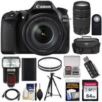 Canon EOS 80D Wi-Fi Digital SLR Camera & EF-S 18-135mm is USM with 75-300mm III Lens + 64GB Card + Battery + Case + Filters + Tripod + Flash Kit