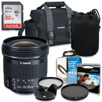 Professional Accessory Kit with Canon EF-S 10-18mm f/4.5-5.6 is STM Lens & Canon 300-DG Shoulder Bag + SanDisk 32GB Class 10 Memory + Bundle Package Including HD Filters