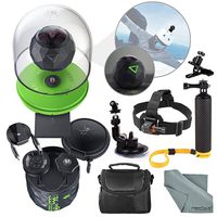 PhotoSavings 360Fly 4K Action Camera and Deluxe Accessory Bundle with Camera Mounts + Floating Hand Grip + Clip Clamp + Case + Fibertique Cleaning Cloth