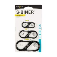 Nite Ize S-Biner SlideLock Dual Carabiners, Stainless-Steel, Assorted 3-Pack, Sizes 2, 3, 4, Black