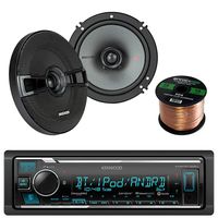 Kenwood KMM-BT315U Car In Dash Bluetooth Stereo Digital MP3 Receiver Sirius XM Ready Bundle Combo With 2 Kicker 41KSC654 6.5 inch 200W 2-Way Stereo Speakers + Enrock 50 Foot 16 Gauge Speaker Wire