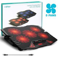Laptop Cooling Pad i-Star USB Gaming Laptop Cooler Stand Up to 15.6" 5 Fan 2500RPM Adjustable Speed and Tray Height with LCD Display - Red