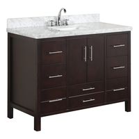 California 48-inch Bathroom Vanity (Carrara/Chocolate): Includes Contemporary Cabinet with Soft Close Drawers & Doors, Authentic Italian Carrara Top, and Rectangular Ceramic Sink