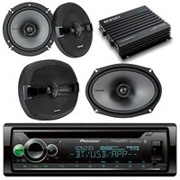 Pioneer Bluetooth Car CD Player Receiver Bundle with 2 Kicker 44KSC6504 6.5" 2-Way Stereo Speakers, 2 Kicker 44KSC6904 6x9" Car Speaker,  Enrock 400W 4-Ch Bluetooth Amplifier