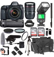Canon EOS 6D Mark II with 24-105mm f/4 L is II USM Lens + 128GB Memory + Canon Deluxe Camera Bag + Pro Battery Bundle + Power Grip + Microphone + TTL Speed Light + Pro Filters,(23pc Bundle)