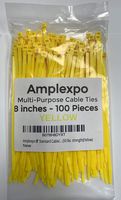 Amplexpo 8" Standard Cable/Zip Ties (100 pieces) (50 lbs. strength)(Yellow)