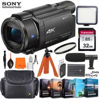 Sony FDR-AX53 4K Ultra HD Video Recording Handycam Camcorder + Vlogging Bundle Including Video Light, 32GB Memory, Microphone, Camcorder Case, Editing Software Kit & More
