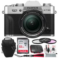 Fujifilm X-T30 4K Wi-Fi Mirrorless Digital Camera with XF 18-55mm Lens Kit - Silver with 32GB Bundle and Travel Photo Cleaning Kit