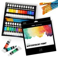 Watercolor Paint Set by Ohuhu 24 Premium Quality Art Watercolors Painting Kit with 6 Painting Brushes for Artists, Students Beginners - for Landscape Paintings Valentine's Day Back to School Gifts