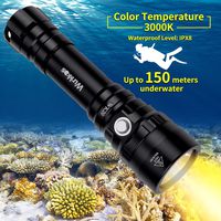Diving Light, Waterproof Scuba Dive LED Flashlight 18650 with Cree XPL 3000K Warm White 5 Modes 1000 Lumens Underwater 150m/164yd with Battery