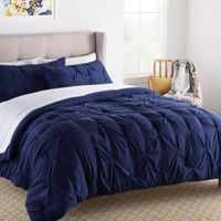 Linenspa All- Season Hypoallergenic - Plush Microfiber Fill - Machine Washable Alternative Comforter, Oversized Queen, Navy Pinch Pleat