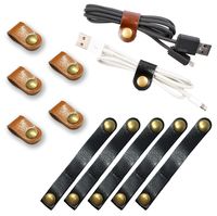 FIBOUND 10pcs Earphone Winder Leather Cable Straps,Cable Ties Leather Cord Organizer,USB Cable Clips,Earphone Winder with Leather Handmade